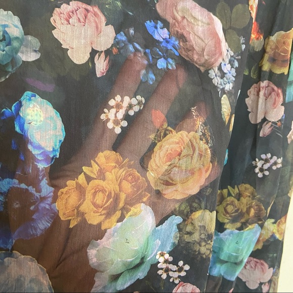 Y2K 90s Sheer Floral Long Sleeve Top Large - Picture 2 of 6